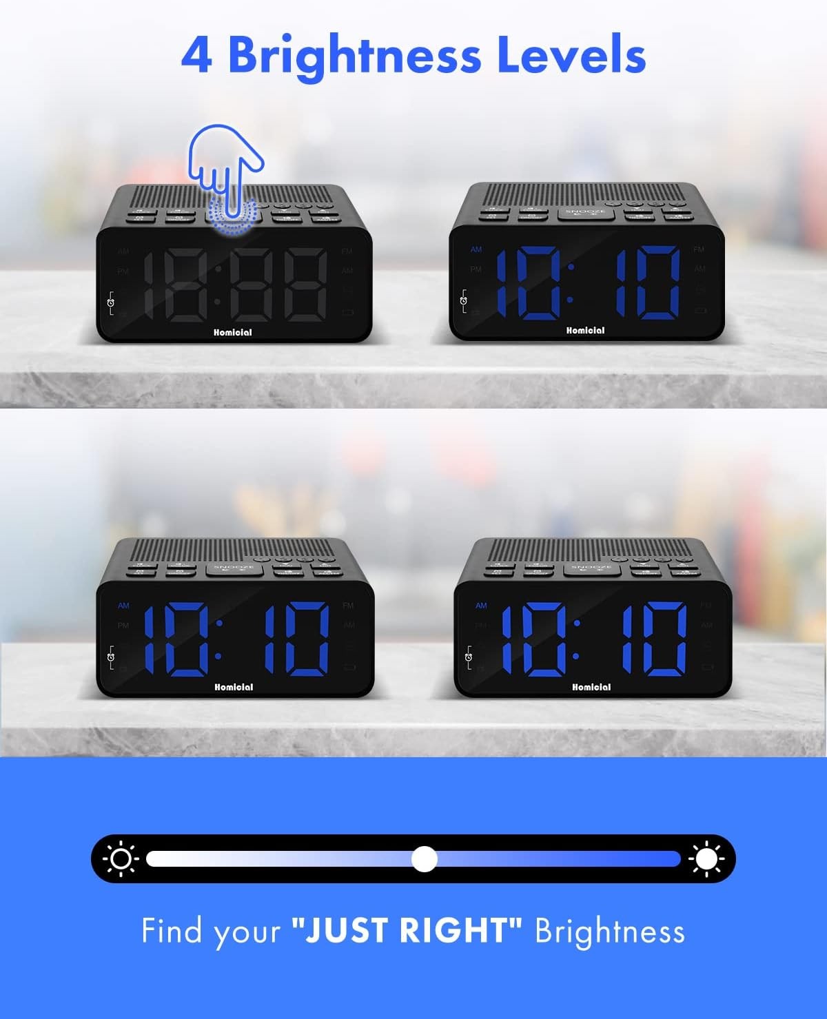 Digital Alarm Clock FM Radio Large LED Display Snooze Black