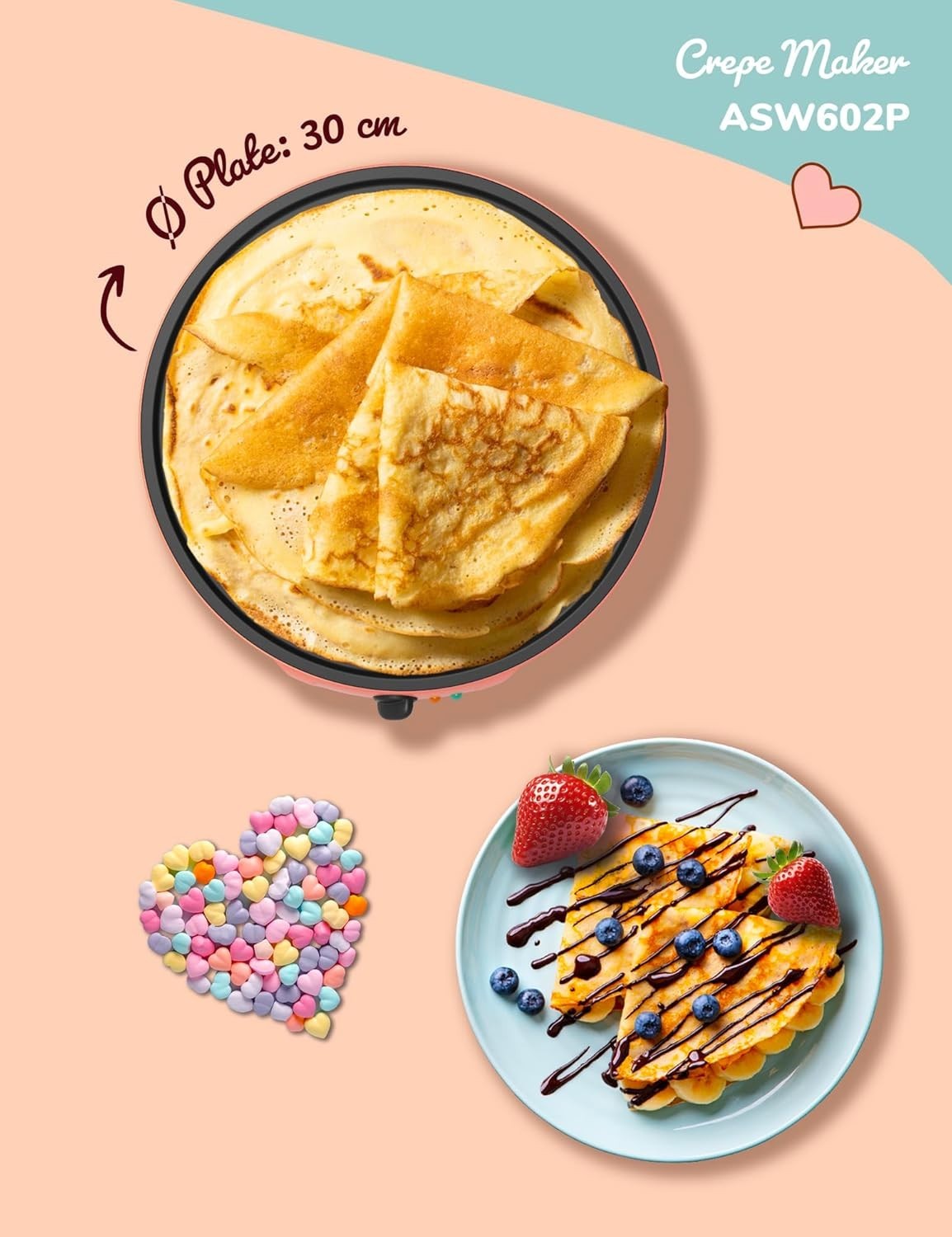 12" Electric Crepe Pancake Maker 1000W Non-Stick Adjustable Temp Orange