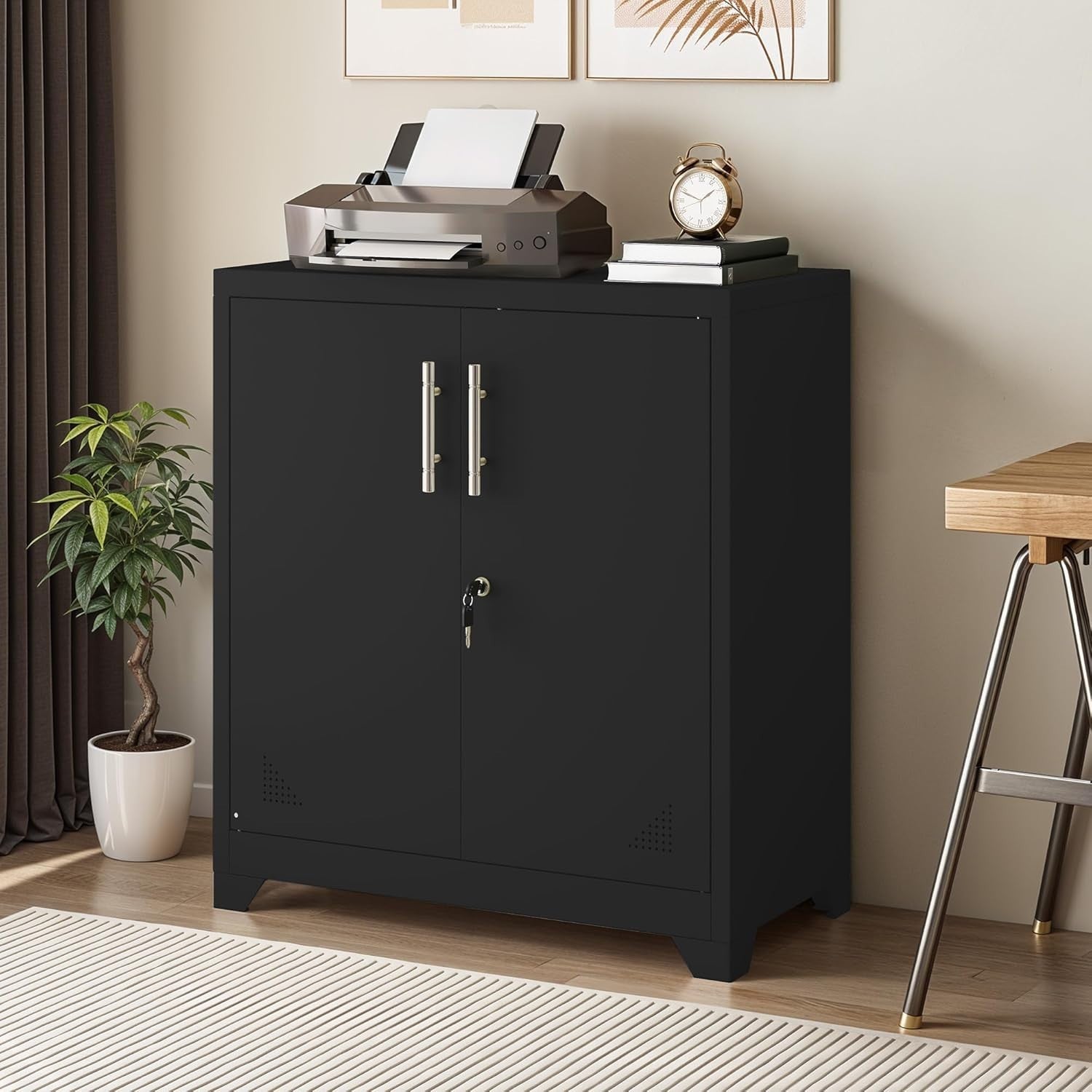 Metal Office Storage Cabinet with Lockable Doors & Adjustable Shelves, 80x40x90c
