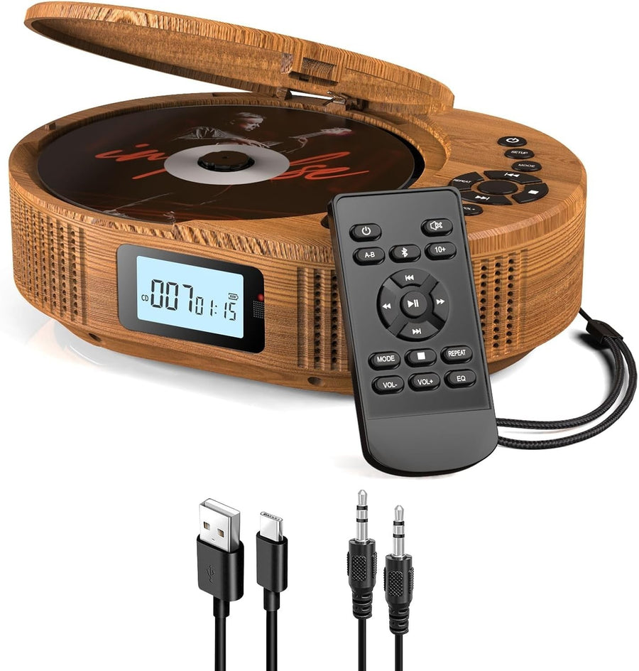 Portable CD Player Bluetooth Speaker Rechargeable FM Radio AUX USB