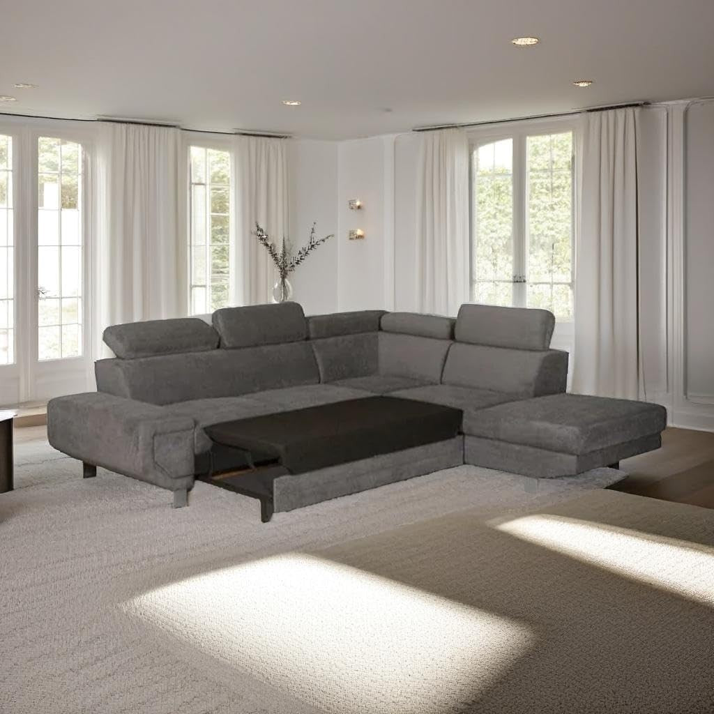 Pull Out Sofa Bed with Storage – Grey 5 Seater Corner Settee RH