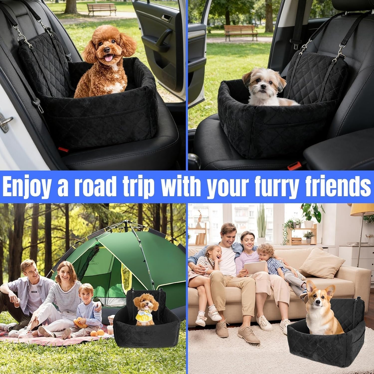 Small Dog Booster Car Seat Memory Foam Travel Bed Washable 20lb