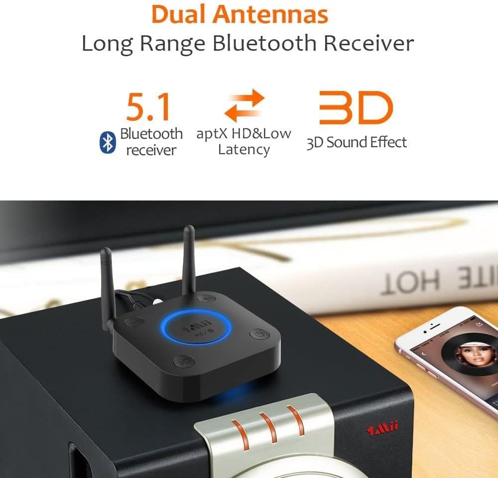 Long Range Bluetooth 5.1 Receiver aptX HD Optical RCA Coaxial Volume Control