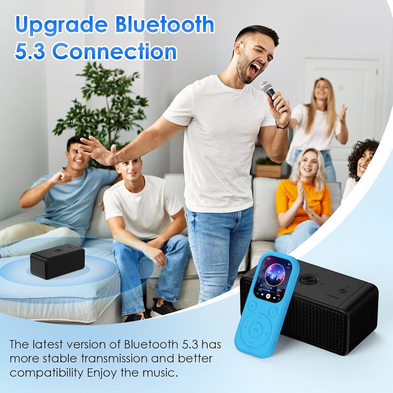 64GB Bluetooth 5.3 MP3 Player Blue HiFi FM Radio 300mAh