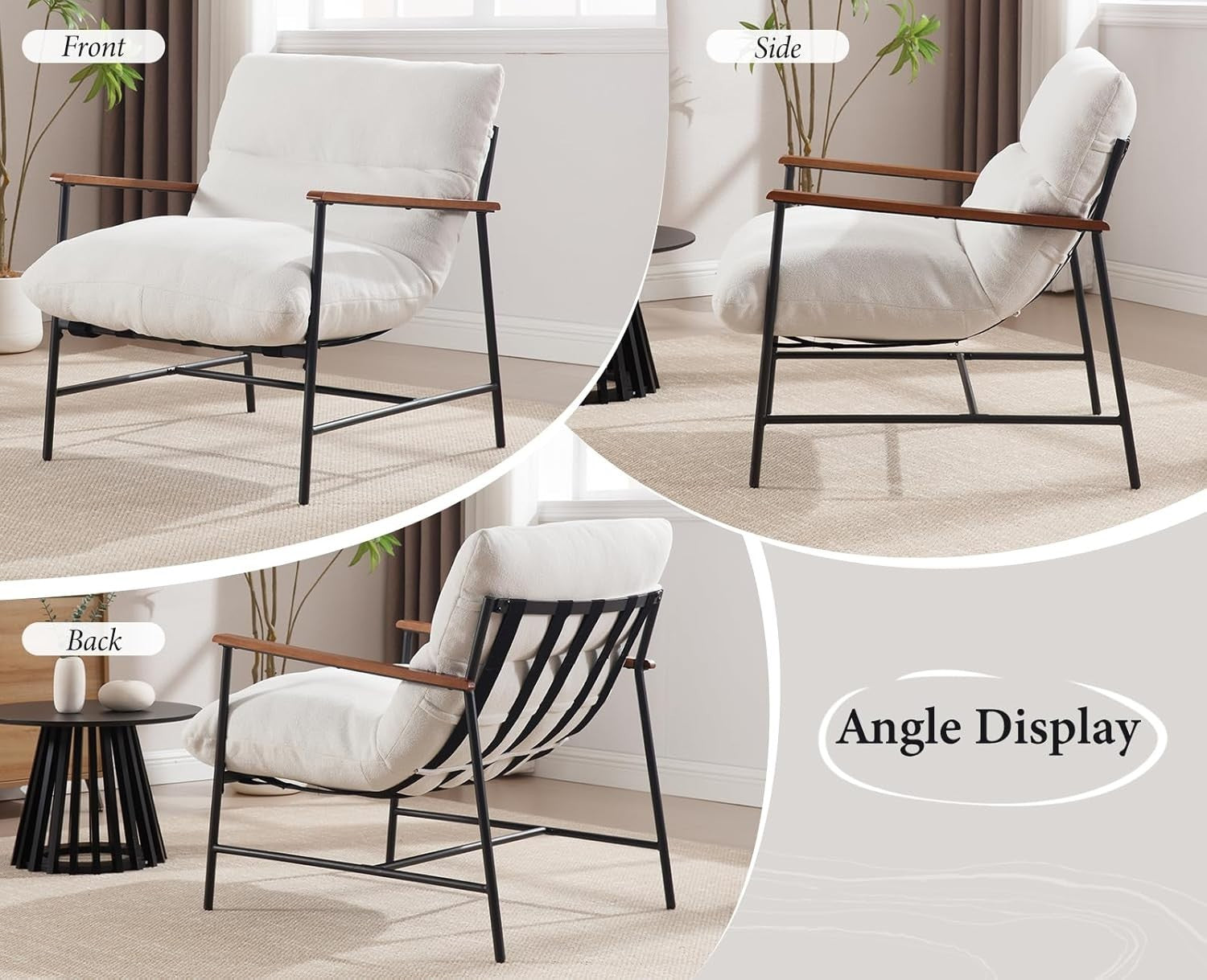 Modern White Faux Fur Accent Chair Lounge Armchair Metal Frame Seat