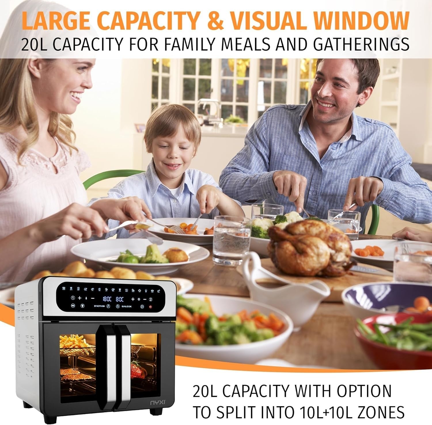 20L Air Fryer Oven French Doors 2200W 13 Modes Touchscreen 12 Accessories