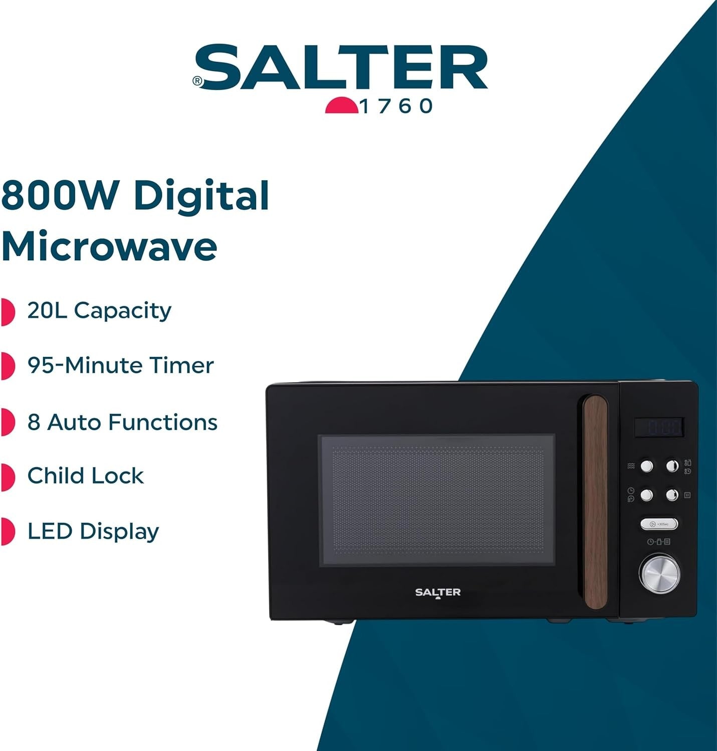 Salter Toronto Microwave 20L Solo 800W, Digital Display, 8 Auto Cook