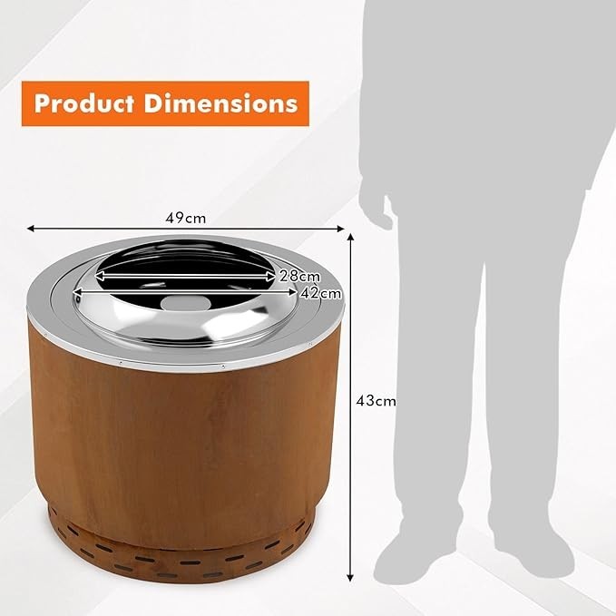 Smokeless Fire Pit Outdoor Stove Portable Stainless Steel Bonfire Bowl 49cm