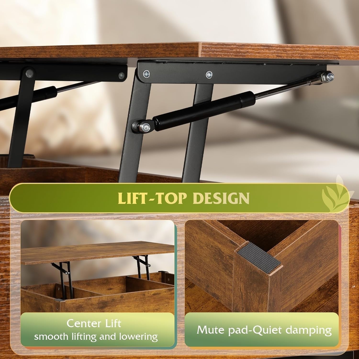 Lift Top Coffee Table with Storage Drawers & Hidden Compartment 100x50cm