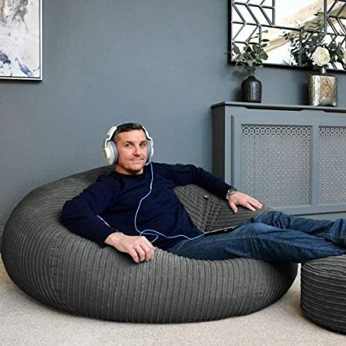 Giant Slate Grey Corduroy Bean Bag Chair Lounge Seat Washable Sofa