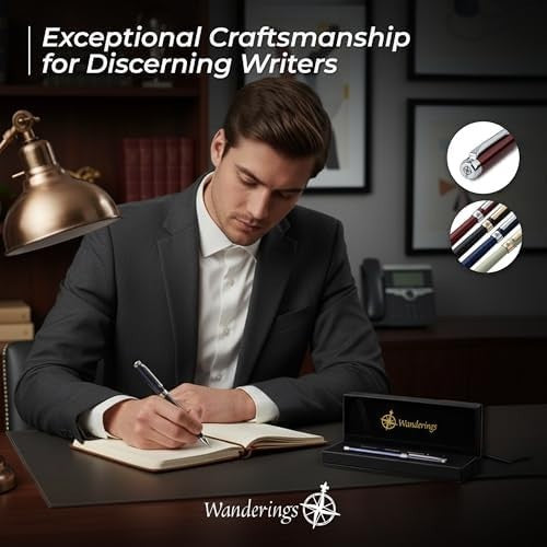 Luxury Rollerball Pen Fine 0.3mm German Ink Blue Gift Case