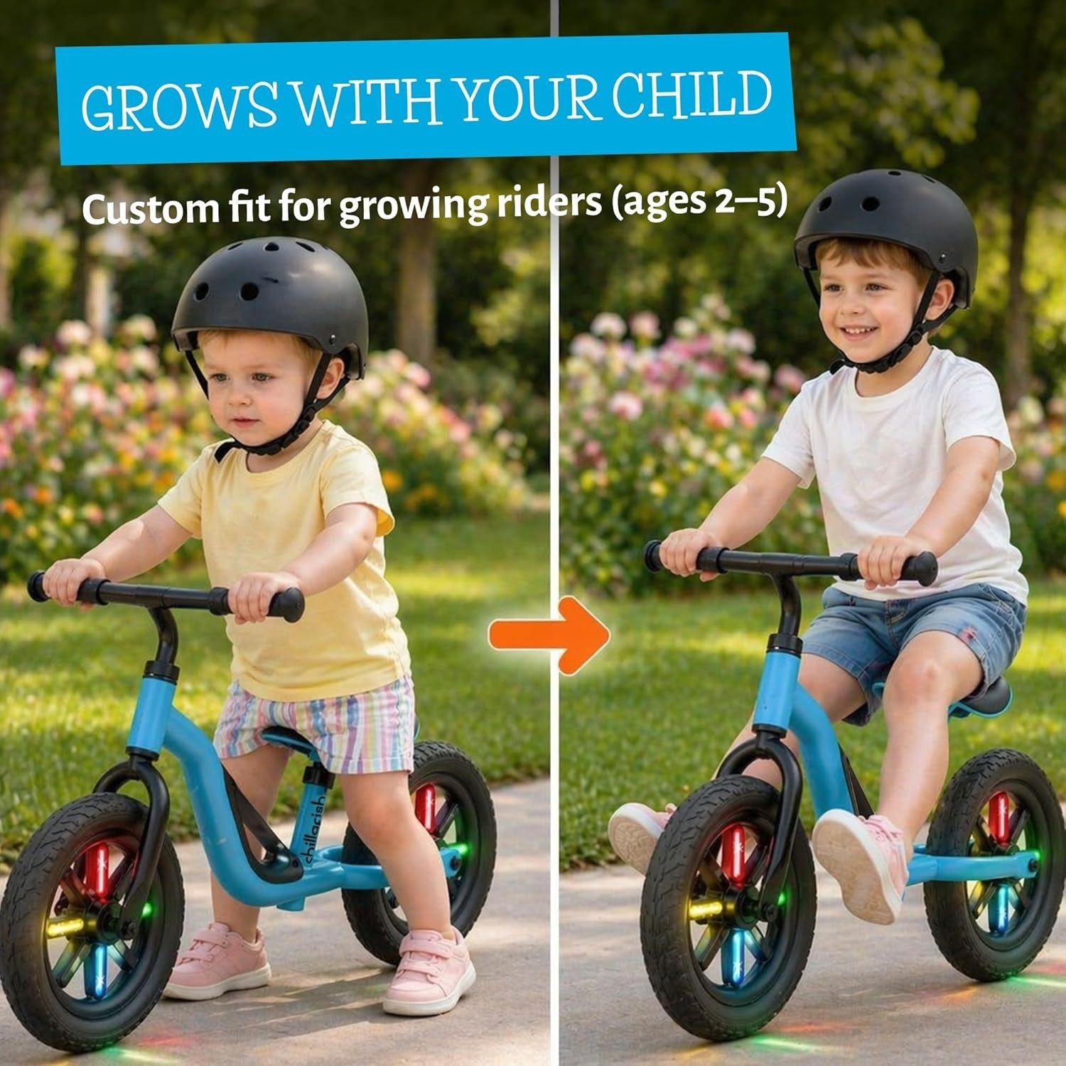 Kids Balance Bike Light Up Wheels Adjustable Toddler Bike 18M-4Y Blue