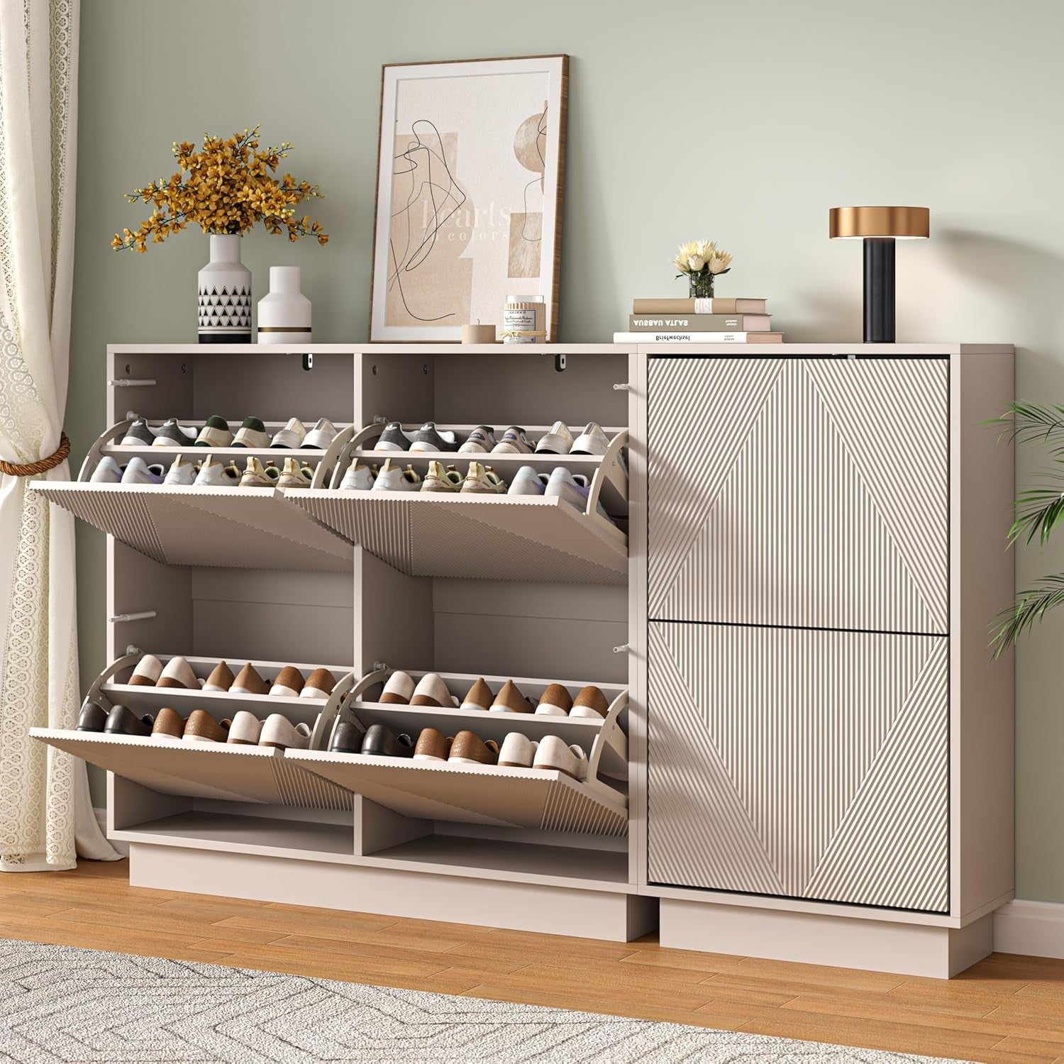 Cashmere Shoe Cabinet 4 Flip Drawers | Slim, Anti-Tip, 99cm Wide Storage