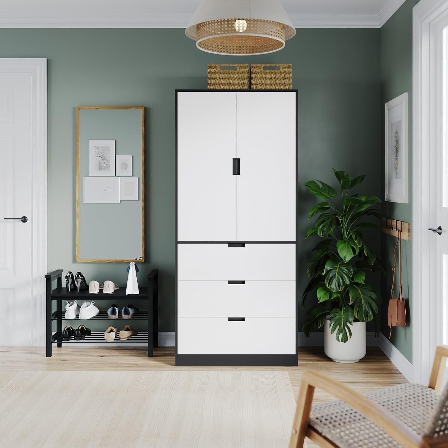 White 2 Door Wardrobe with Drawers & Hanging Rail Bedroom Storage