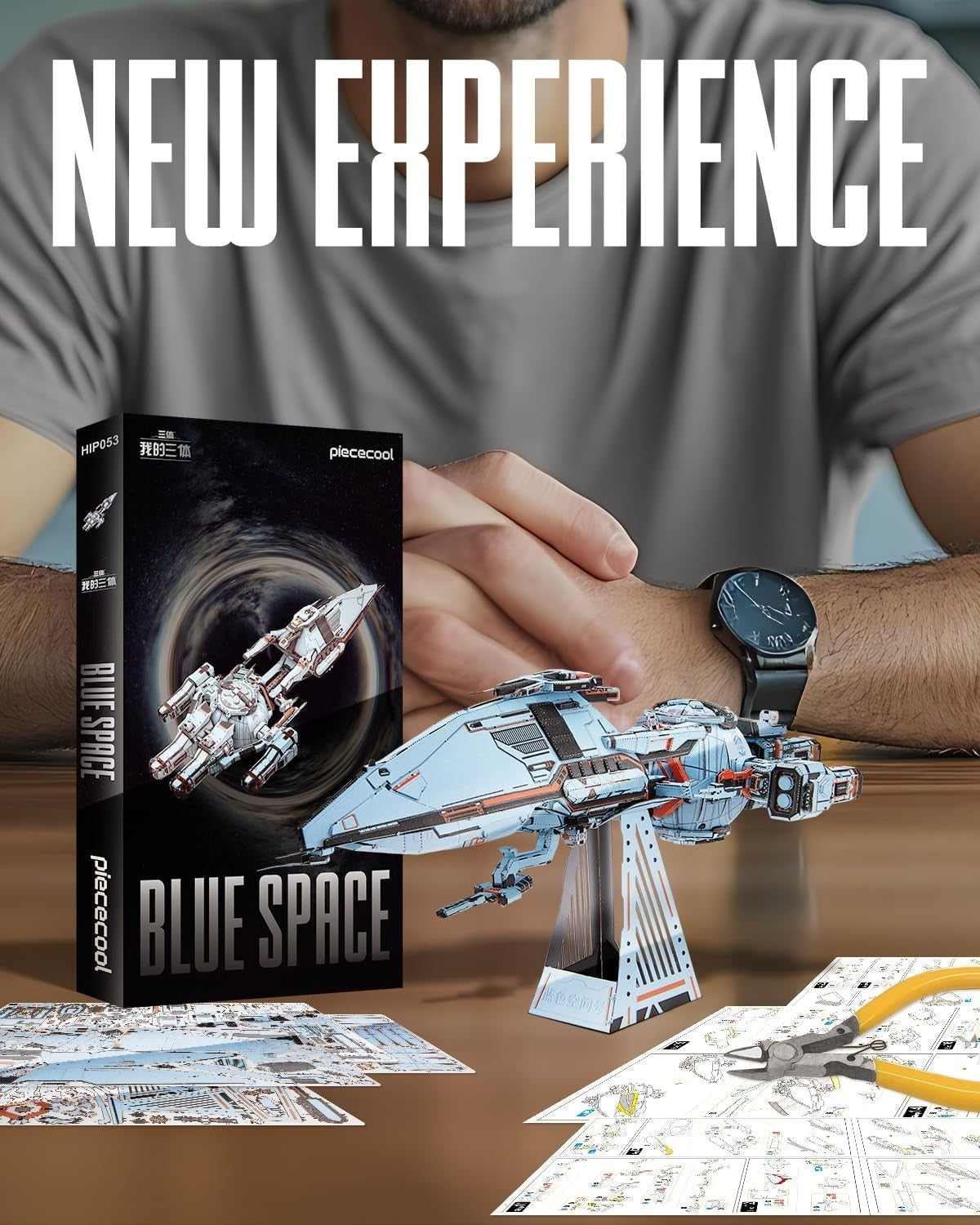 3D Metal Blue Space Starship Puzzle Kit 259PCS Sci-Fi DIY Model
