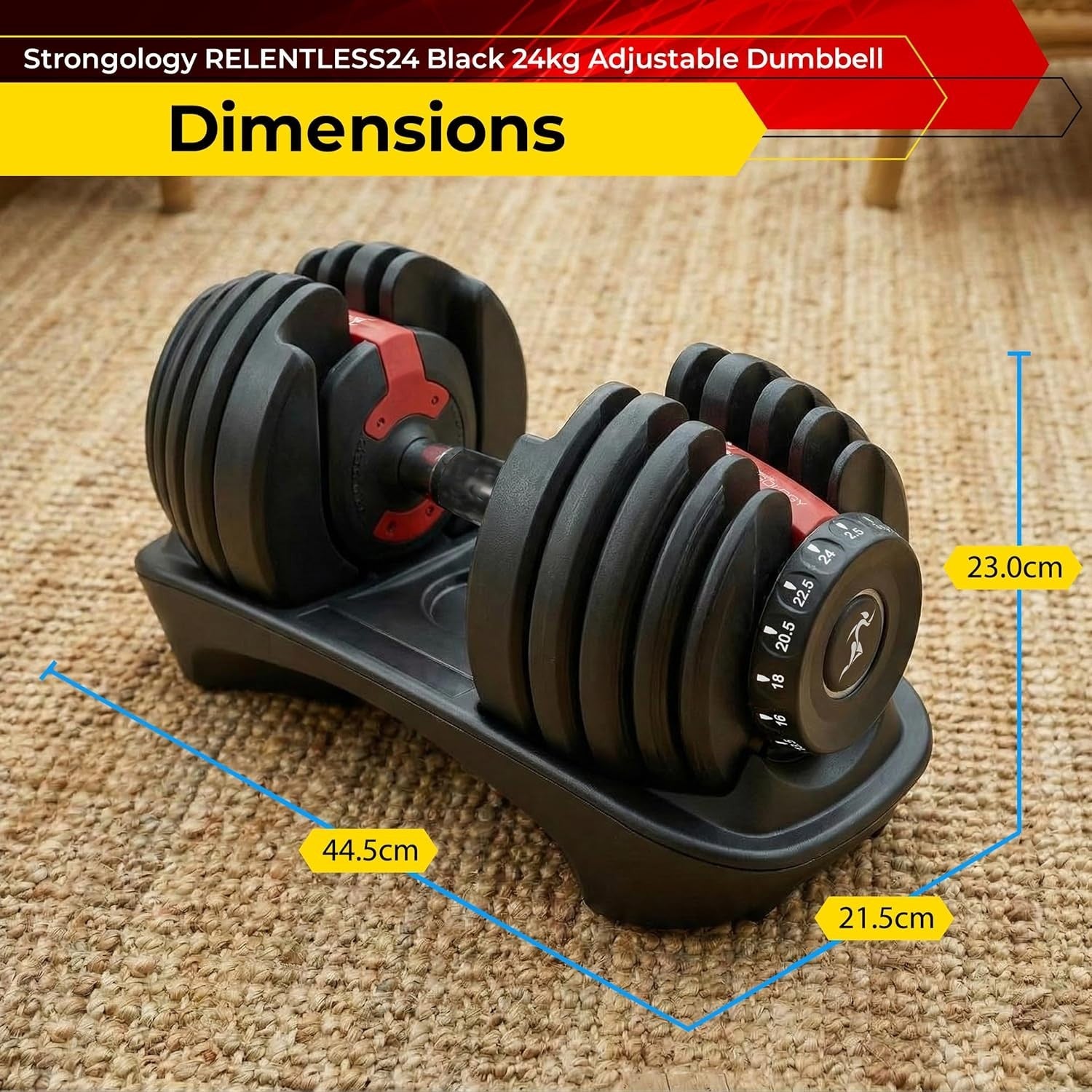 Smart Adjustable Dumbbell 2.5–24KG Space Saving Home Gym Training Weight