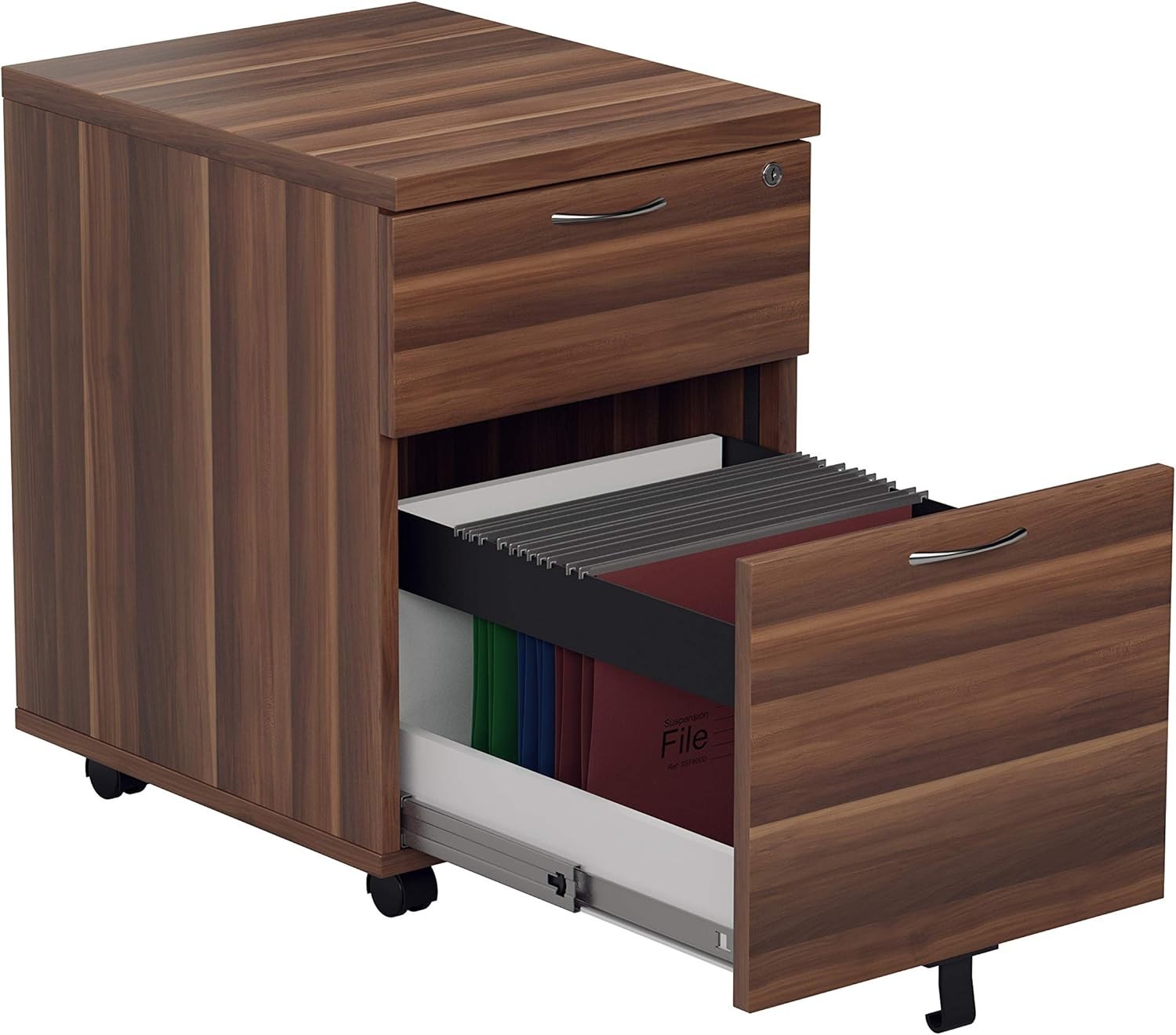 Lockable 2 Drawer Mobile Filing Cabinet Pedestal Office Storage Dark Walnut