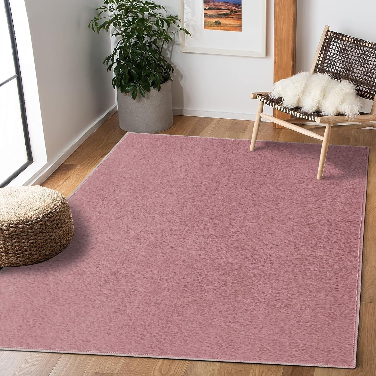 Fluffy Pink Faux Fur Rug Soft Washable Bedroom Living Room Carpet 120x170cm
