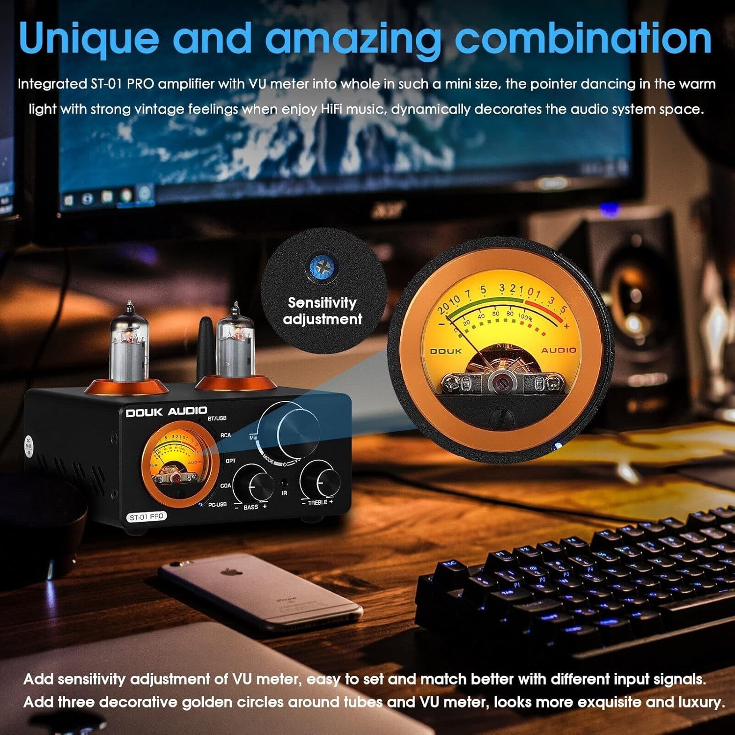 200W Mini Tube Bluetooth HiFi Amplifier VU Meter Stereo DAC USB OPT