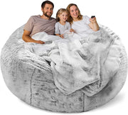 6FT Grey Fluffy Velvet Bean Bag Cover Sofa Seat Large Soft Floor Chair