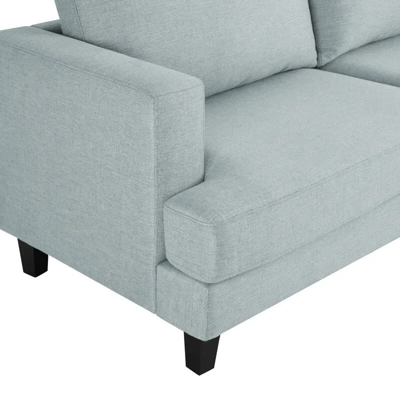 Pale Blue 3 Seater Linen Sofa Modern Fabric Couch with Cushions & Arms