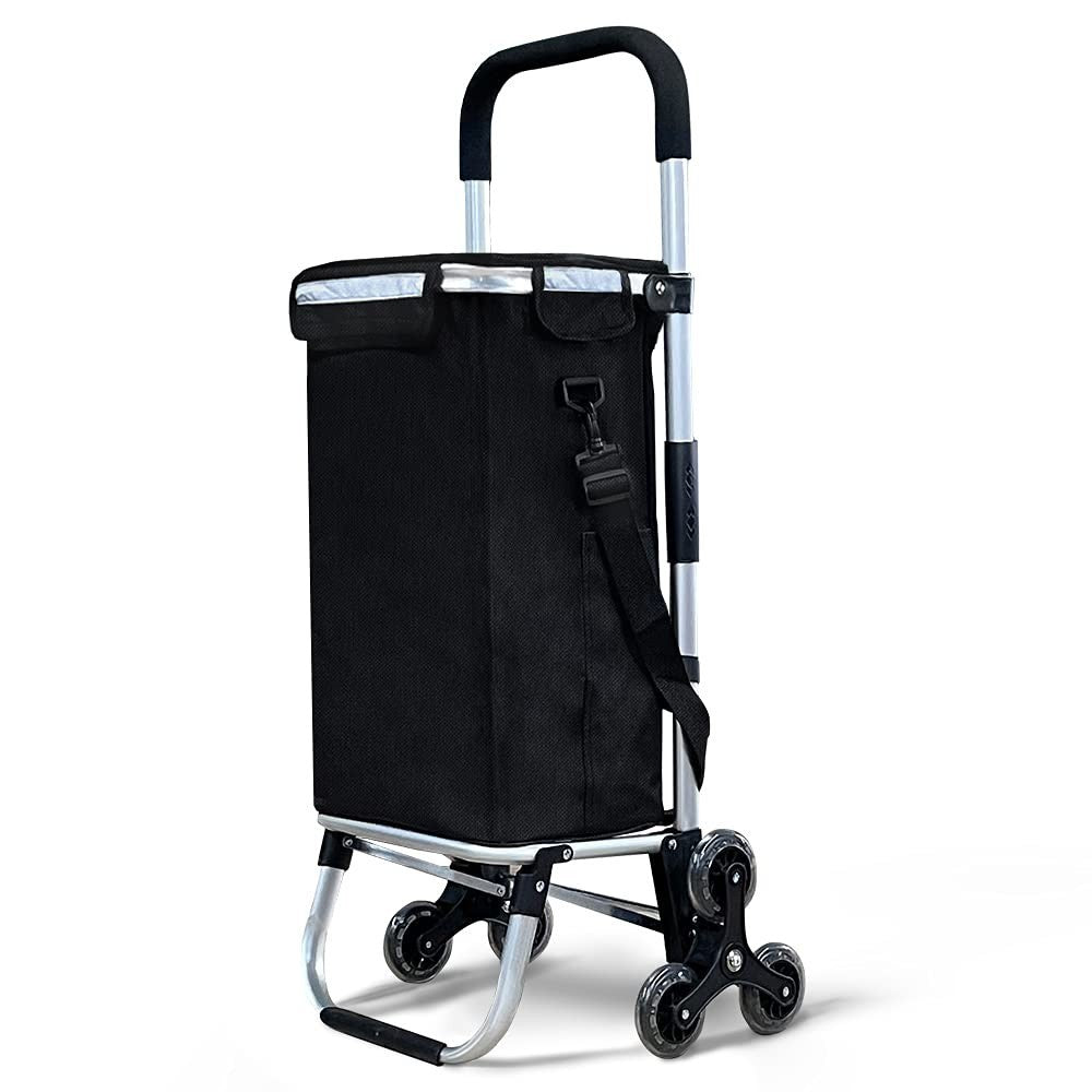 6 Wheel Lightweight Folding Shopping Trolley 58L Insulated Cart Black