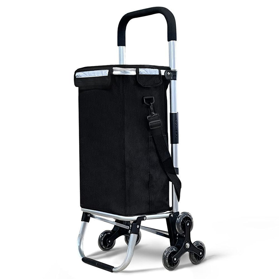 6 Wheel Lightweight Folding Shopping Trolley 58L Insulated Cart Black