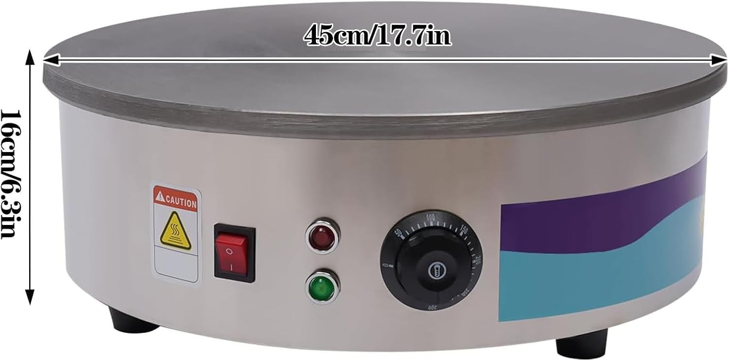 Commercial Electric Crepe Maker 45cm Adjustable Temp Non-Stick Cast Iron Pancake