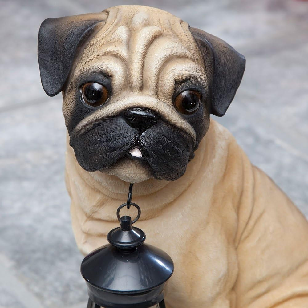 Fawn Pug Solar Lantern Statue Dog Garden Light Resin LED