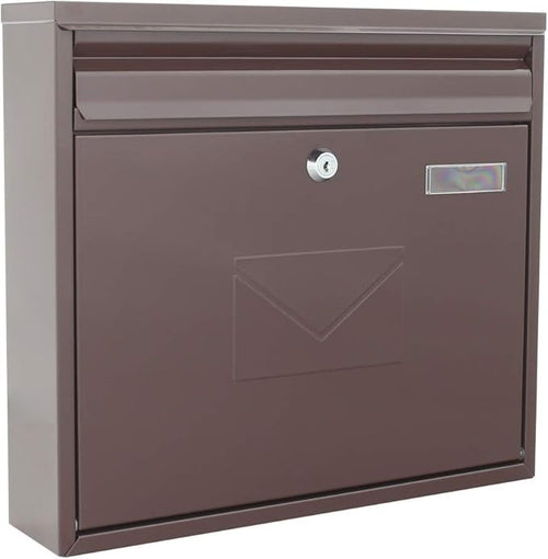 Wall Mounted Steel Mailbox Brown | Lockable Post Box | Slim Design 360x320mm