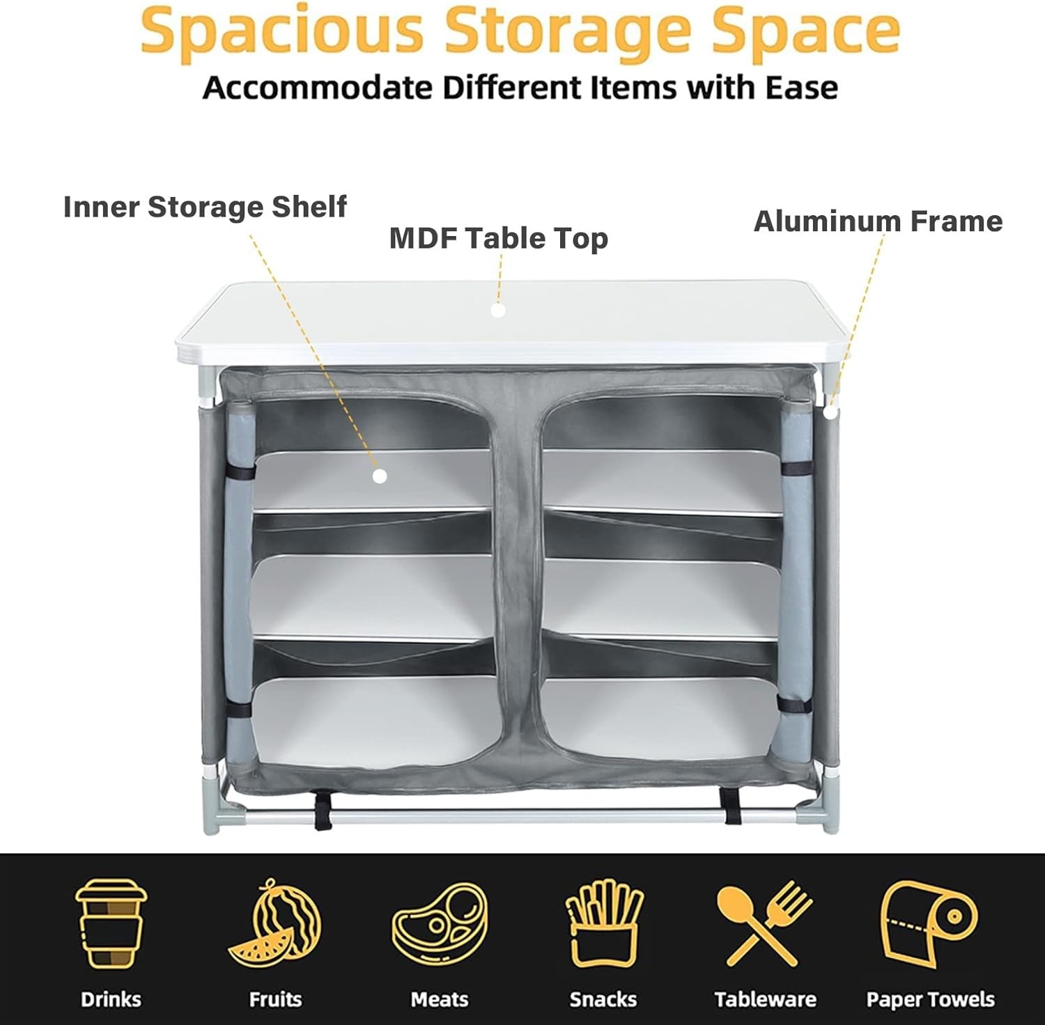 Portable Camping Kitchen Storage Unit with Aluminium Frame & 6 Compartments