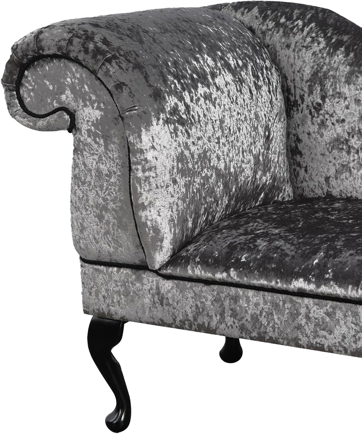 Luxury Left Hand Velvet Chaise Lounge Chair Steel Grey with Queen Anne Legs