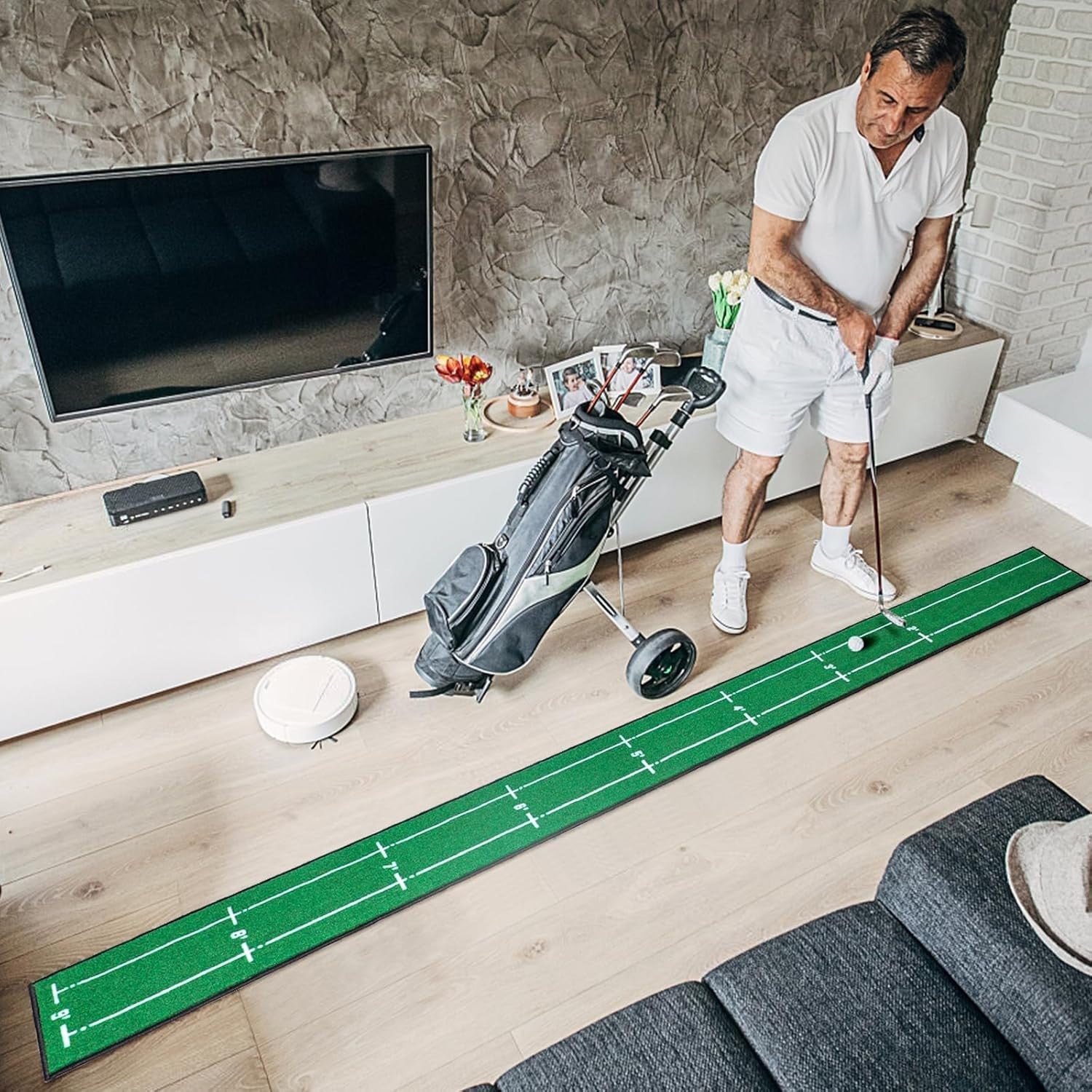 Golf Putting Mat Indoor Outdoor Training Green Alignment Lines Anti Slip Backing