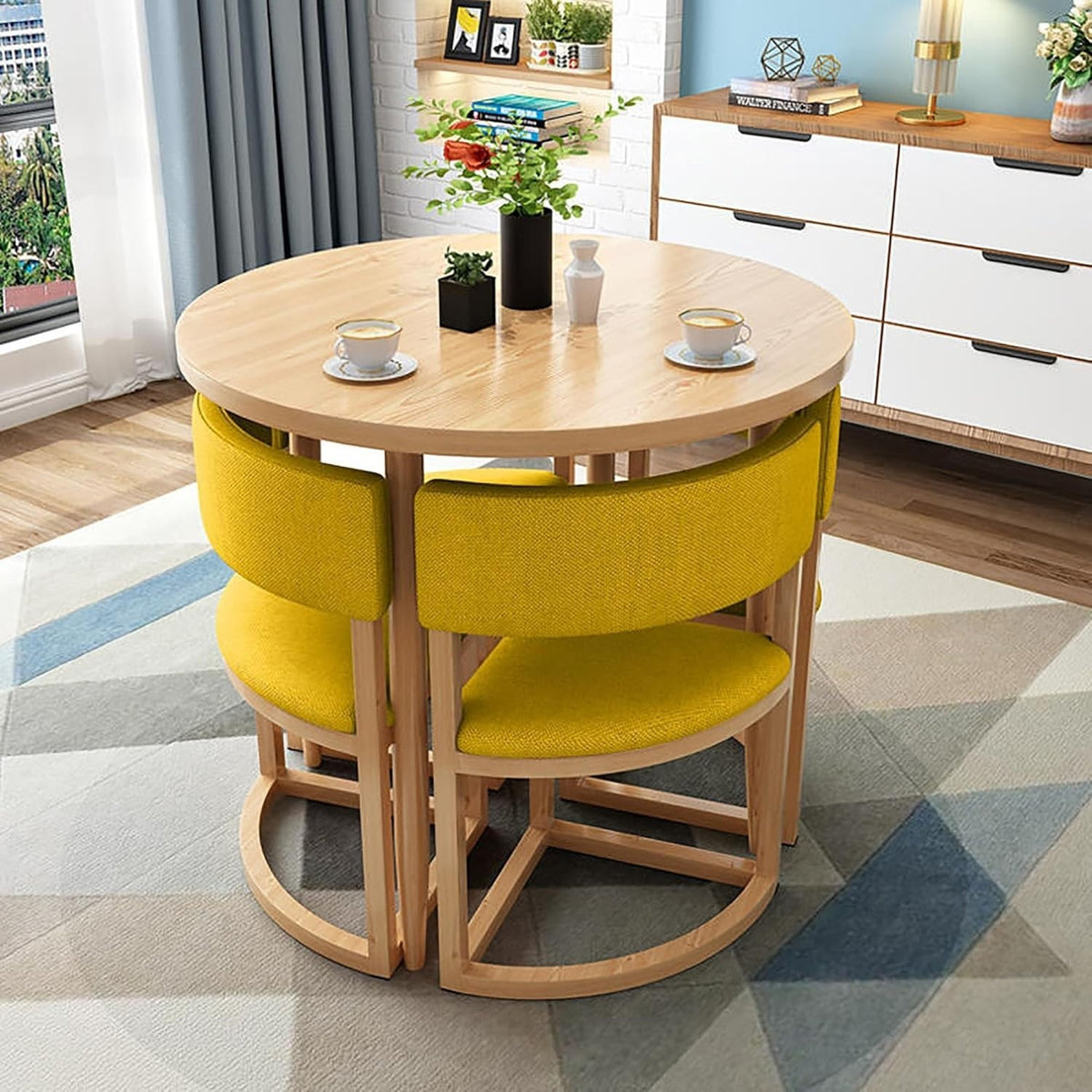 Round Office Meeting Set – 80cm Compact Table with 4 Cushioned Chairs