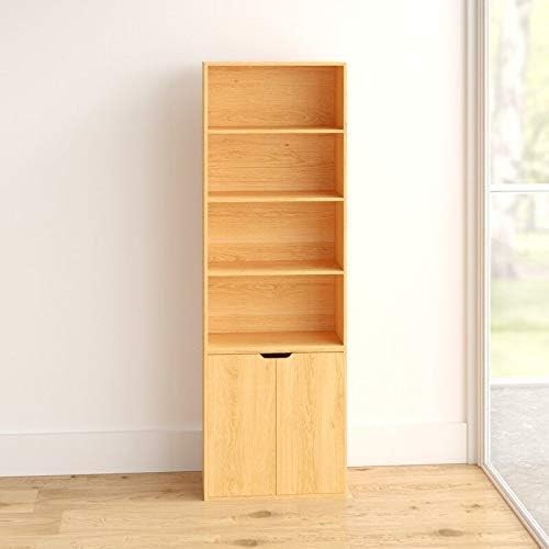 Beech 6 Tier Bookshelf with Cupboard Modern Storage Unit 59x29x180cm