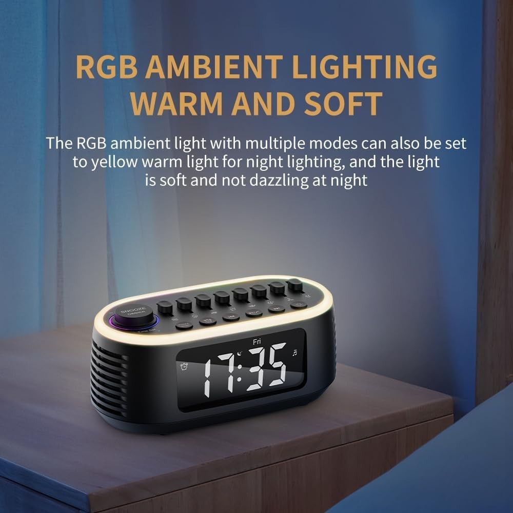White Noise Machine Bluetooth Speaker Alarm Clock with LED Night Light