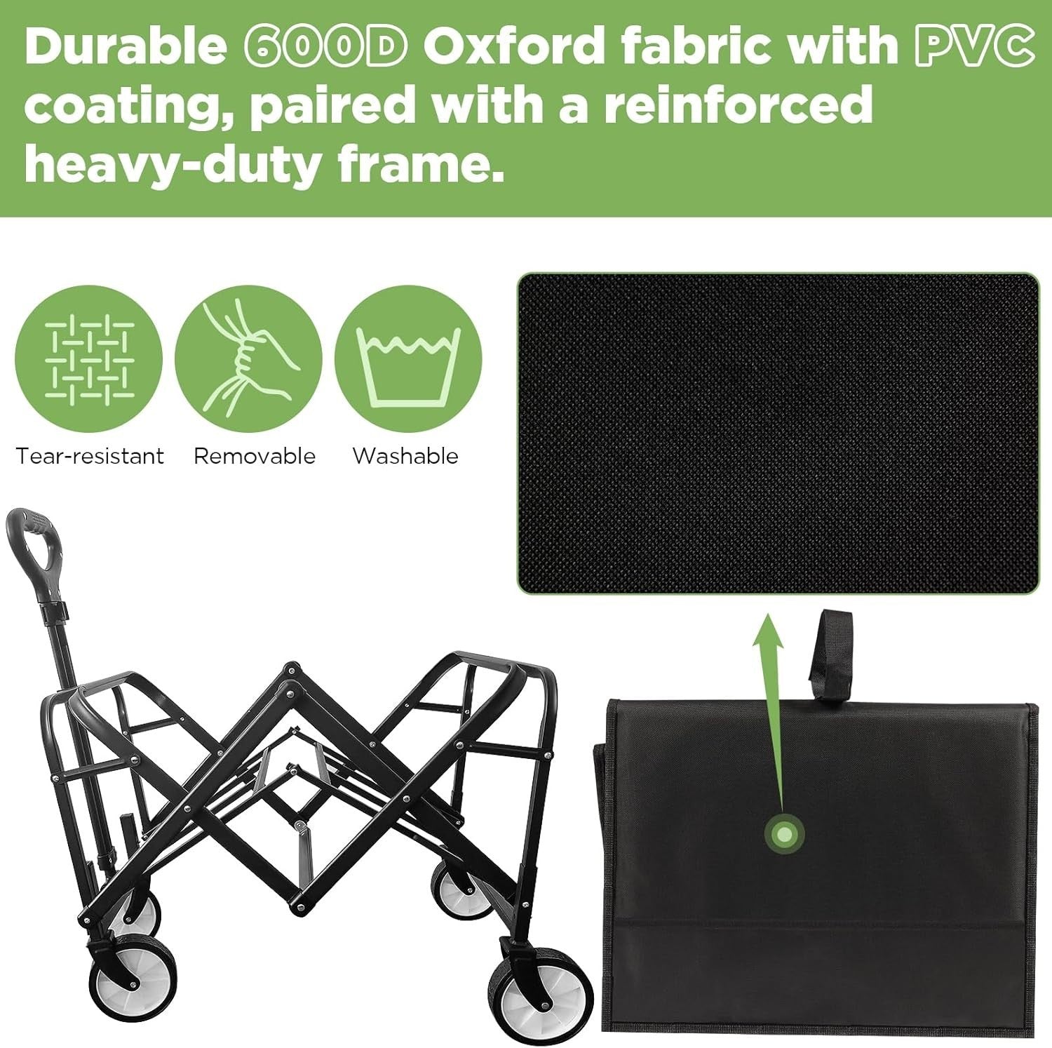 Black Heavy Duty Folding Wagon 100L All-Terrain Garden Camping Beach Trolley