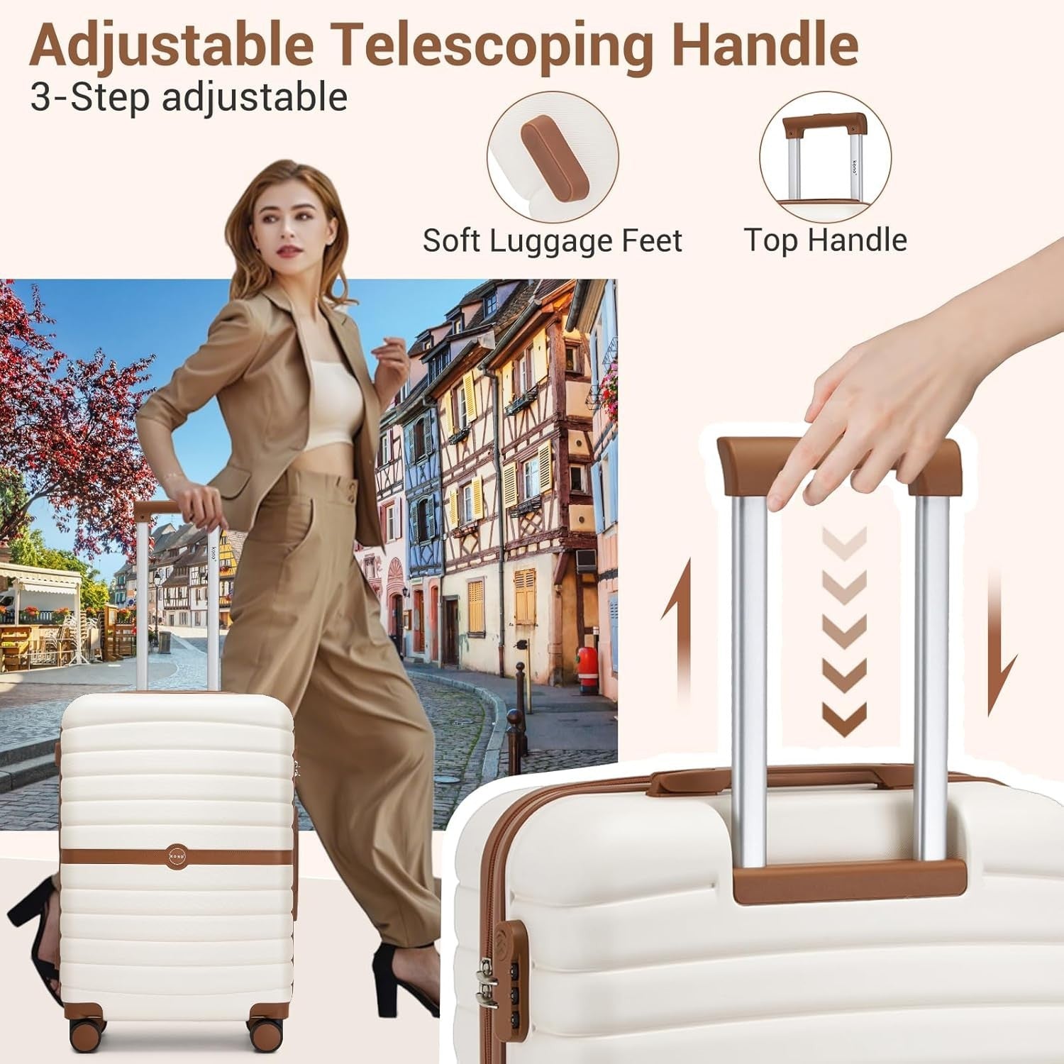 24'' Medium Check In Suitcase ABS PC Hard Shell Spinner Wheels Lock