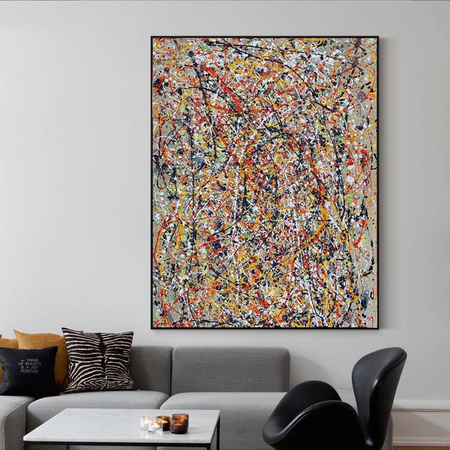 Jackson Pollock Abstract Canvas Wall Art 90x110cm Framed Modern Decor