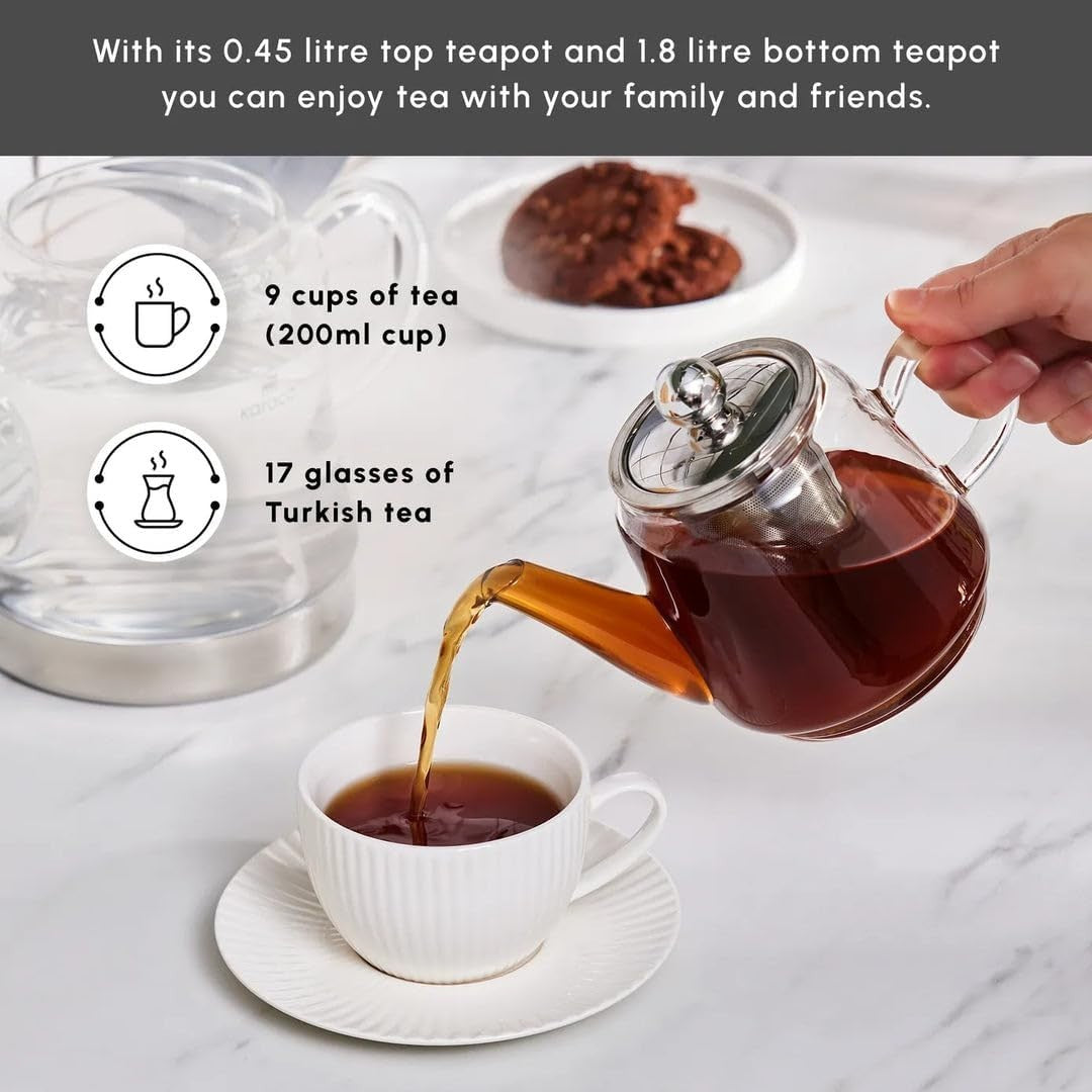 Glass Teapot Set with Infuser 1.8L Kettle Turkish Tea Maker Hob Safe