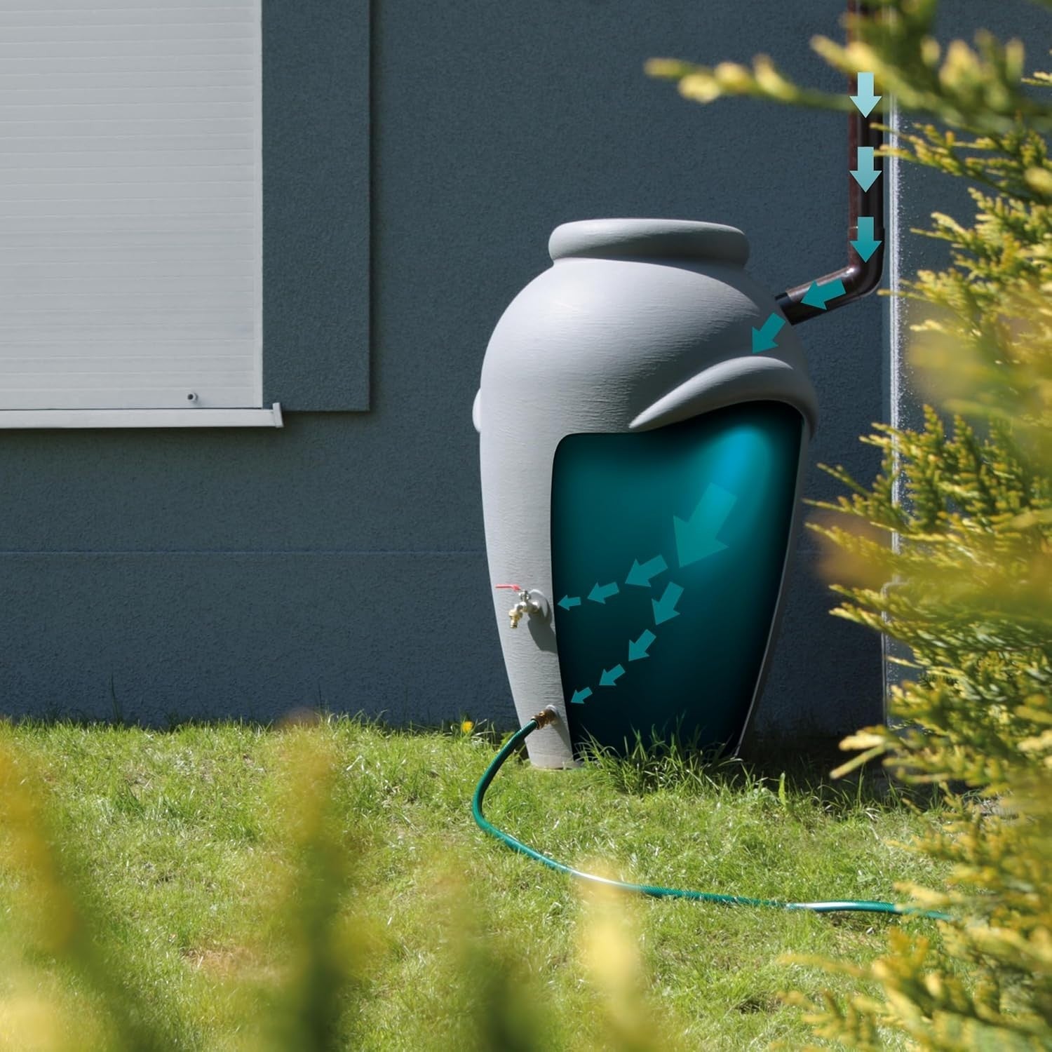 360L Anthracite Garden Water Butt with Tap & Complete Connection Kit