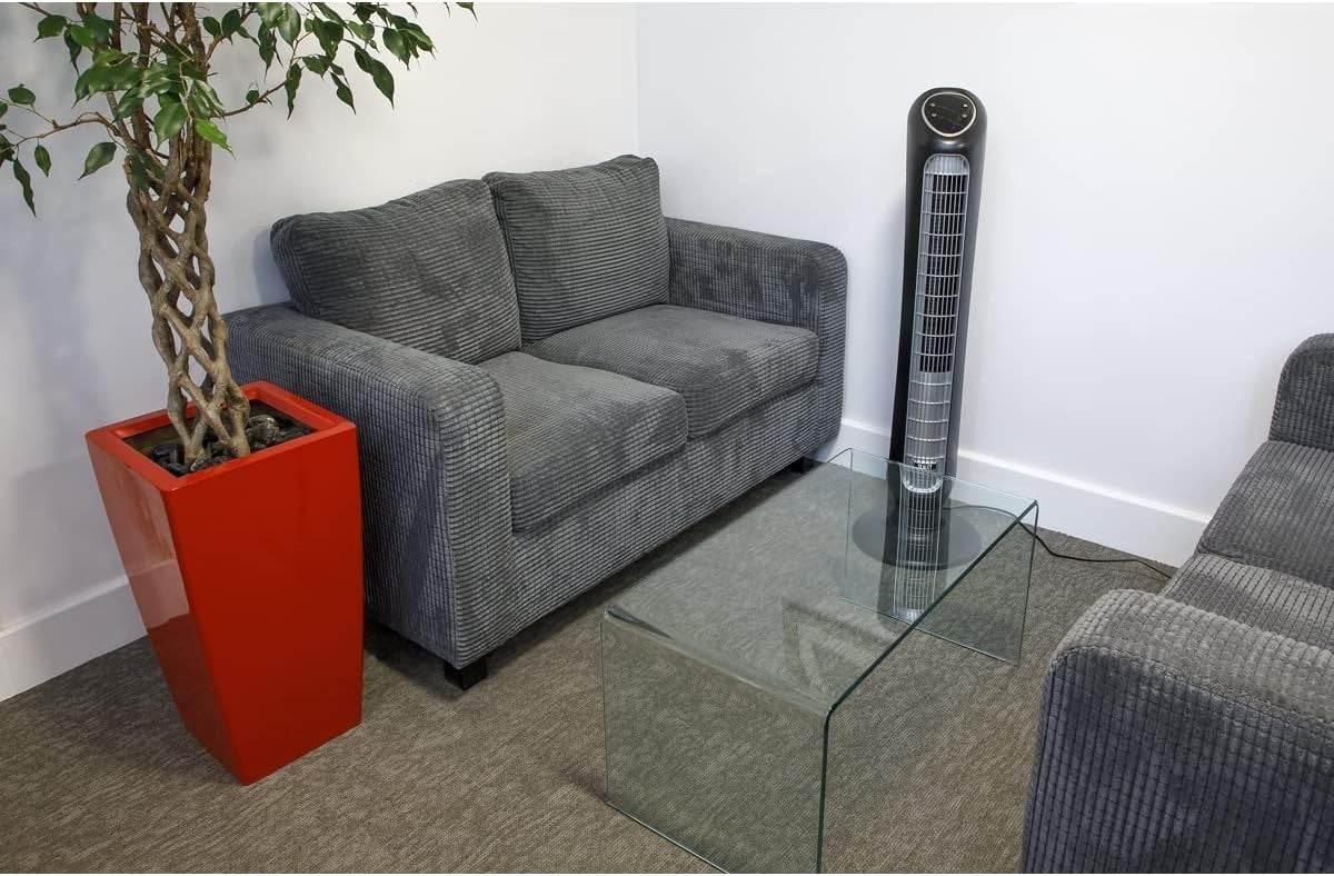Quiet 43" Tower Fan 5-Speed Oscillating Cooling Air Circulator w/ Remote Silver