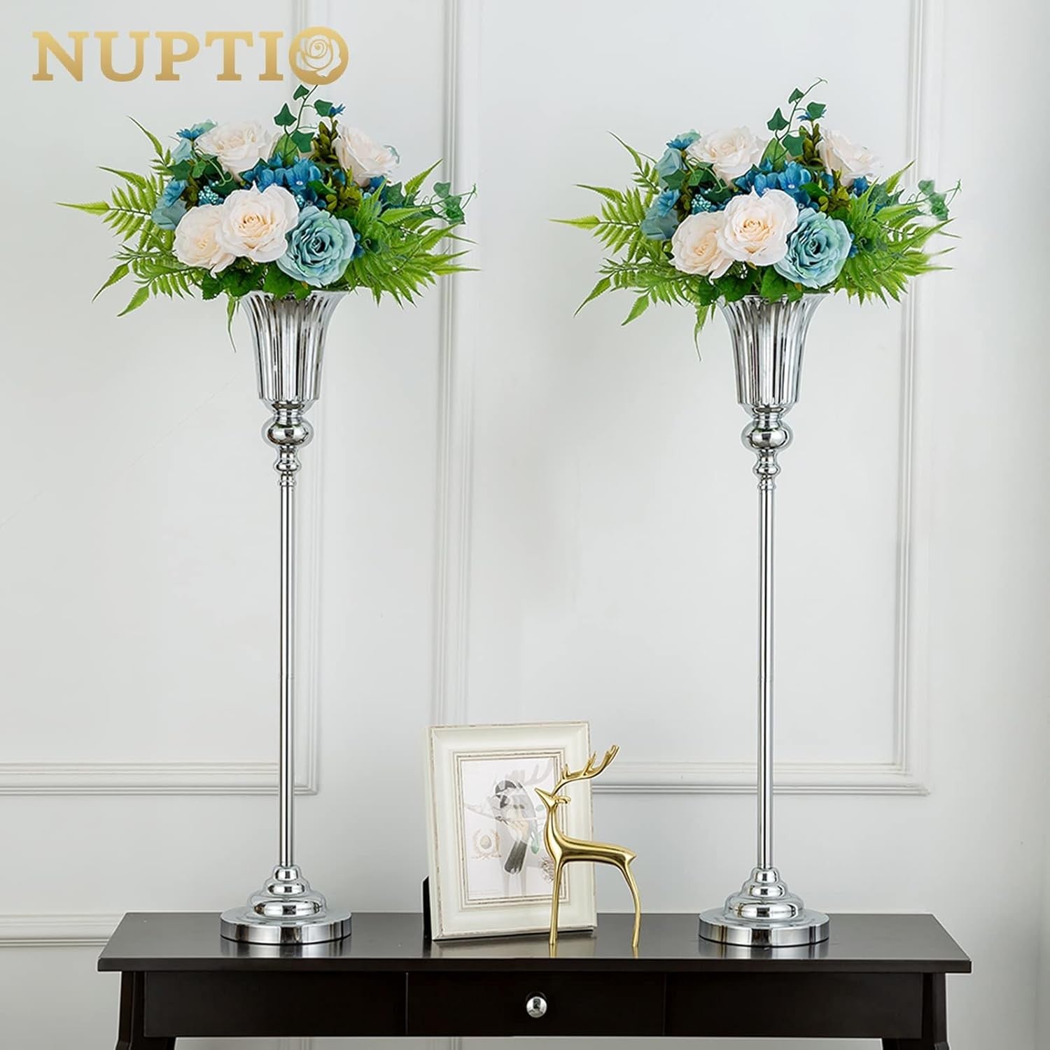 Gold Wedding Table Centrepiece Trumpet Vase Stands 77.5cm Set of 2