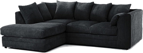 4 Seater Black Jumbo Cord Scatter Back Left Hand Corner Sofa with Deep Seats