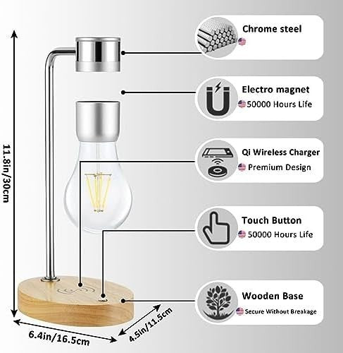 Silver Magnetic Levitating LED Bulb Lamp Floating Desk with Wireless Charger