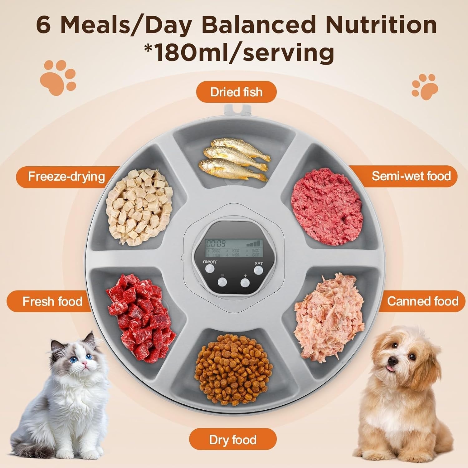 Automatic Wet Food Pet Feeder Refrigerated 6 Meal Timer Cat Dog Bowl