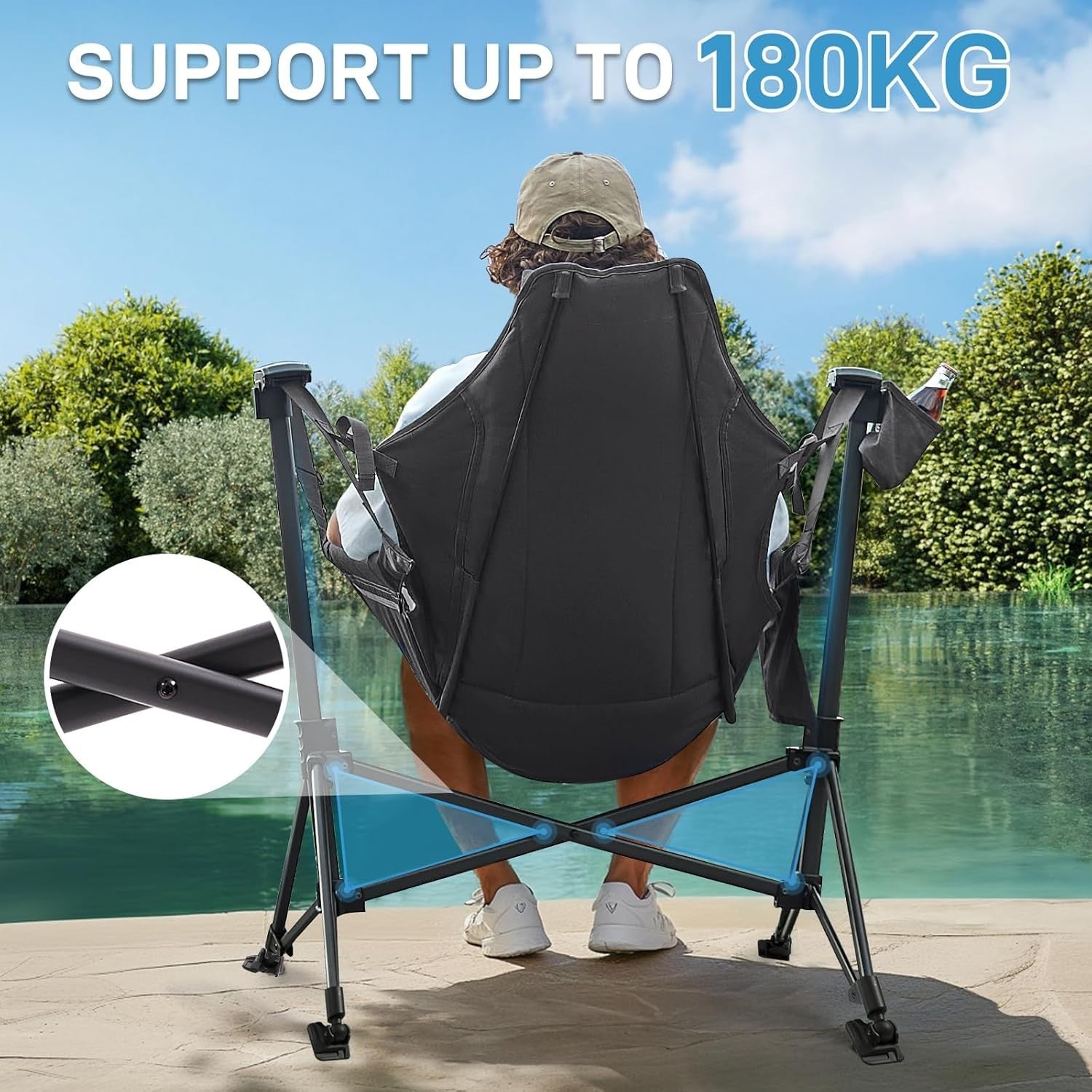 Heavy Duty Hammock Swing Chair Outdoor Folding Padded Rocker 180KG