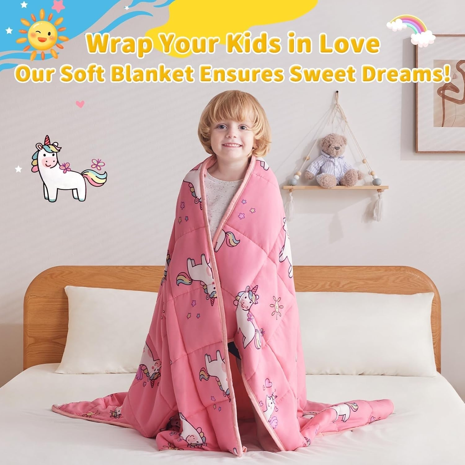 Kids Weighted Blanket 36"x48", 3lbs Little Unicorn Breathable Glass Beads