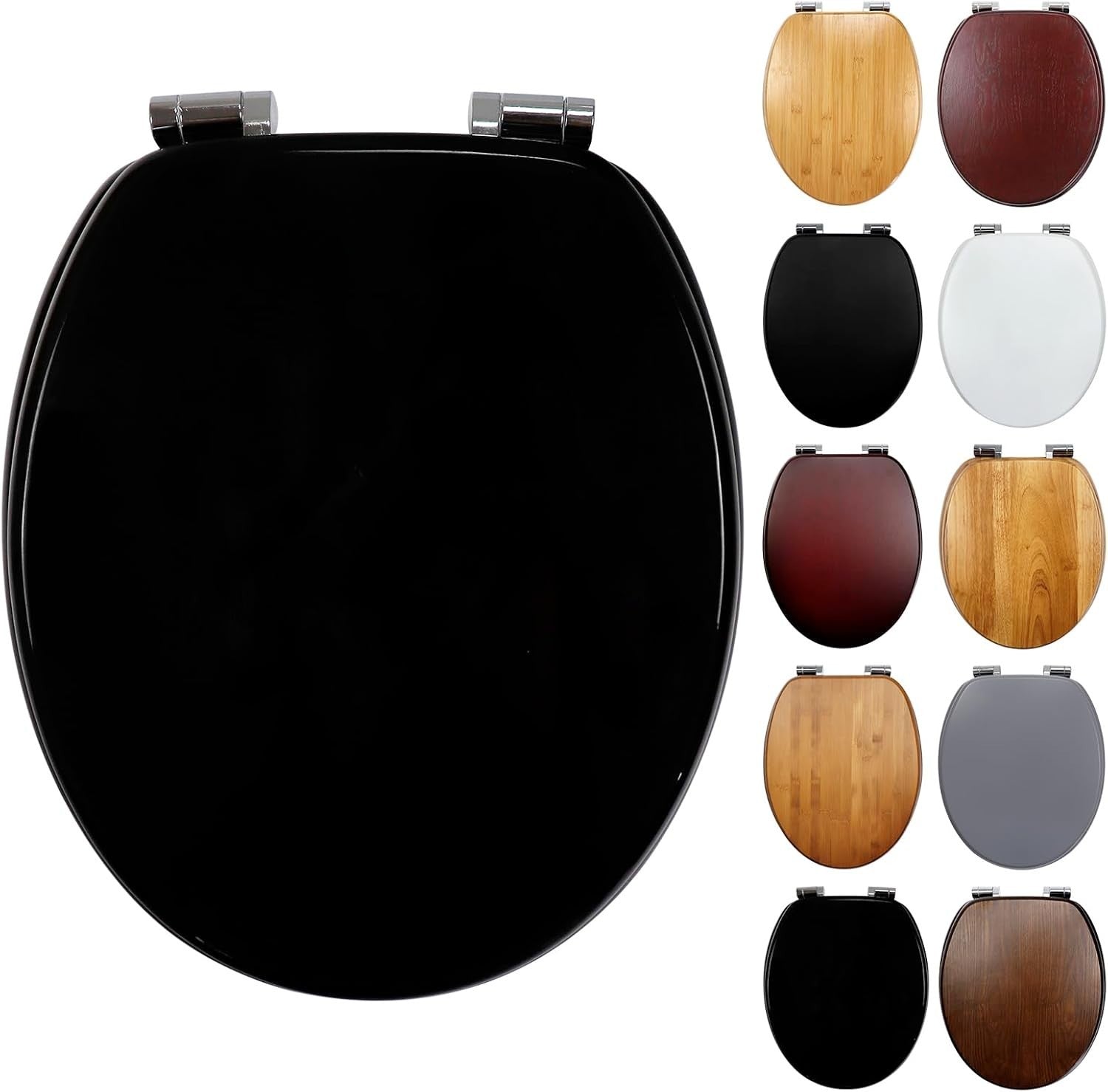 Bamboo Toilet Seat Soft Close Solid Wood Oval Easy Clean Metal Hinges 45x37cm