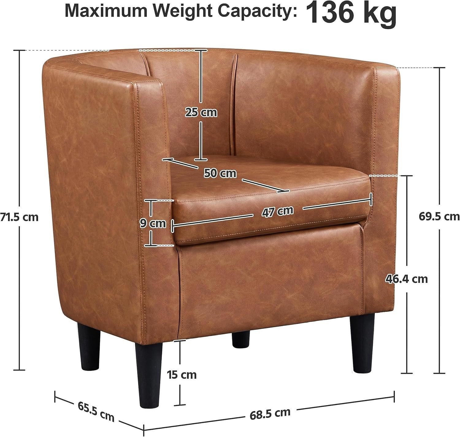 Modern Faux Leather Tub Chair Armchair Accent Sofa Seat Lounge Brown